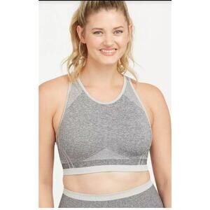 New Spanx Seamless Sculpt Sports Bra Spacedye Crisscross Strap Grey Sz M